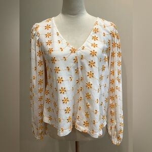 ASOS White Top with Orange Floral Embroidery Long Sleeves Size 6